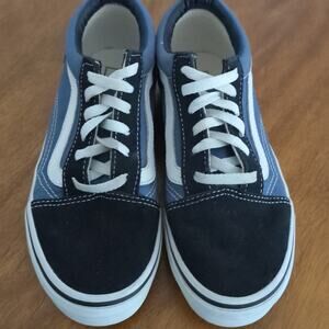 Vans Skate Old Skool Shoe Navy blue Suede & canvas white Rubber Sole Boys size 2